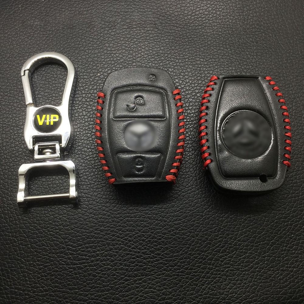 Leather Case for Mercedes Benz 2 Buttons Semi Smart Card Car Key - 5 Sets - Image 2