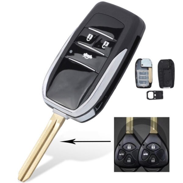 Upgraded Flip Remote Shell Case Fob TOY43 3 Button for Toyota Alvon Camry Corolla RAV4 Venza Yaris- pack of 5