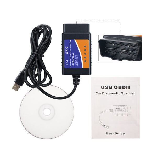 Newest ELM327 USB V1.5 OBD2 Car Diagnostic Scanner 25K80 Chip Automotive Inspection with CD Manual