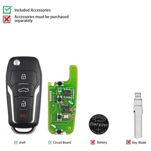Xhorse XKFO01EN Wire Flip 4 Buttons Car Remote Key VVDI No Transpponder Chip for Ford Condor - Image 4
