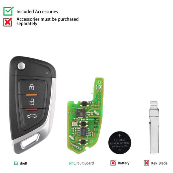 XHORSE XKKF02EN Blade Shape Folding Car Remote Key VVDI 3 Buttons for  Cadillac/Chevrolet/Buick - Image 5