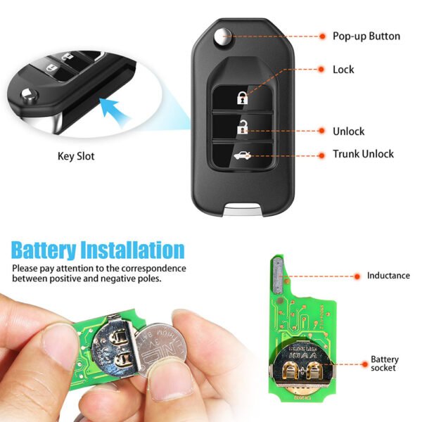 XHORSE XNHO00EN Wireless Universal Remote Key 3 Buttons for Honda VVDI Key Tool - Image 3