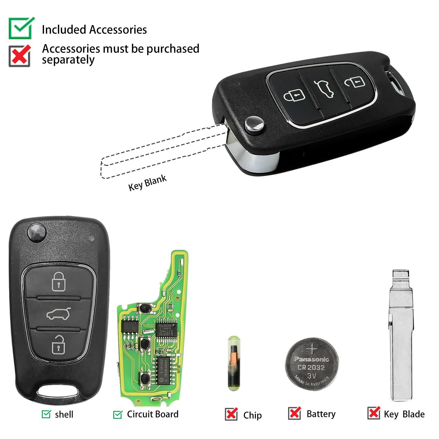 Xhorse XNHY02EN Wireless Universal Car Remote Key for HYUNDAI Flip 3 Buttons VVDI Key Tool - Image 4