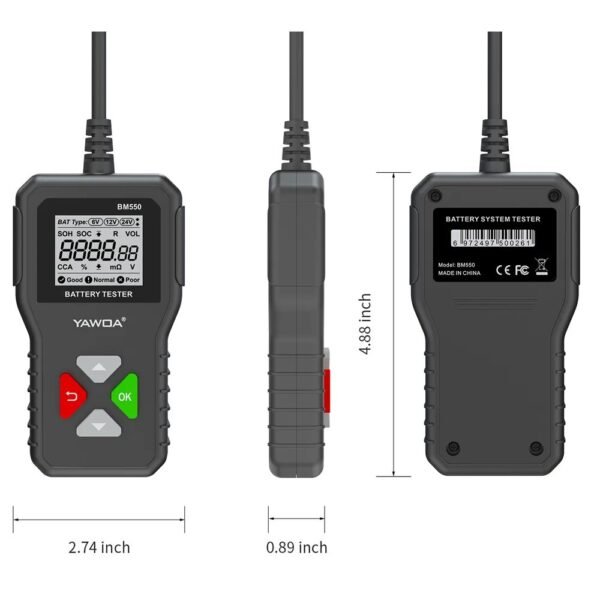 KINGBOLEN BM550 Battery Tester 6V 12V 24V Multifunctional Intelligent Digital Display Auto and Motorcycle Battery Detector - Image 3