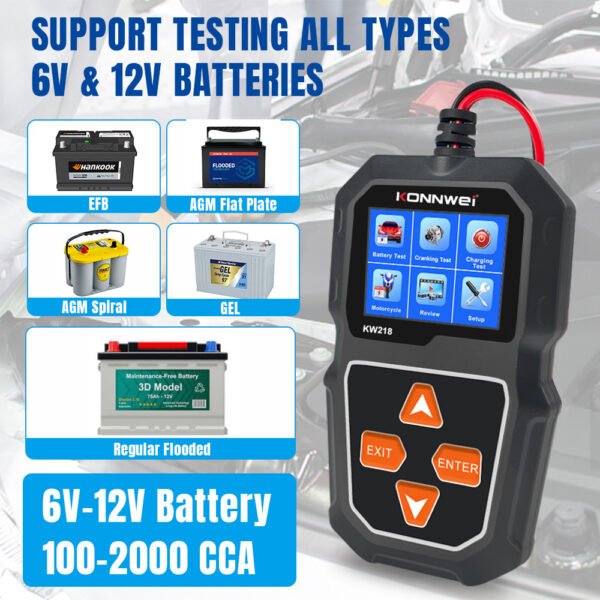 KONNWEI KW218 6V - 12V Lead Acid Car Battery Analyzer Battery Tester - Image 4
