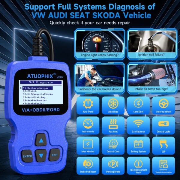 Autophix V007 OBD2 Scanner Car Diagnostic Tool for Volkswagen VW Audi Skoda Seat - Image 6
