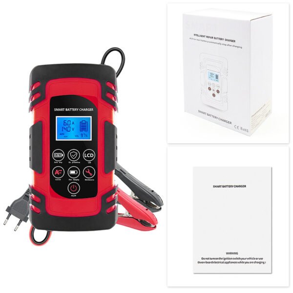 Car Battery Charger 12V/24V Intelligent Repair Battery Charger Digital Display Fast Charging - Red - Image 10