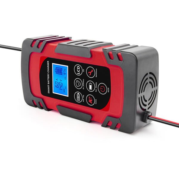 Car Battery Charger 12V/24V Intelligent Repair Battery Charger Digital Display Fast Charging - Red - Image 5
