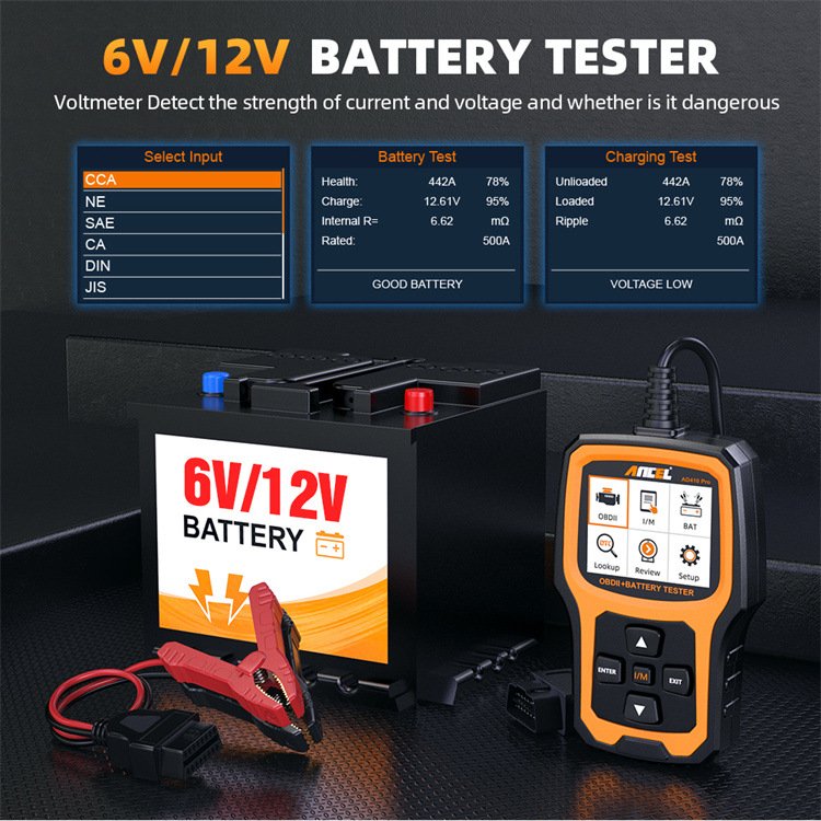 ANCEL AD410 PRO OBD2 Scanner 6V 12V Car Battery Tester