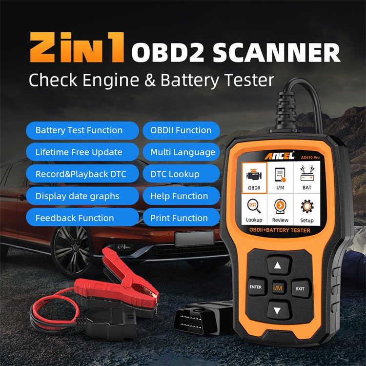 ANCEL AD410 PRO OBD2 Scanner 6V 12V Car Battery Tester