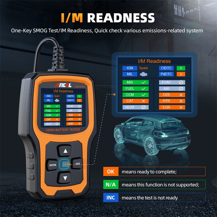 ANCEL AD410 PRO OBD2 Scanner 6V 12V Car Battery Tester