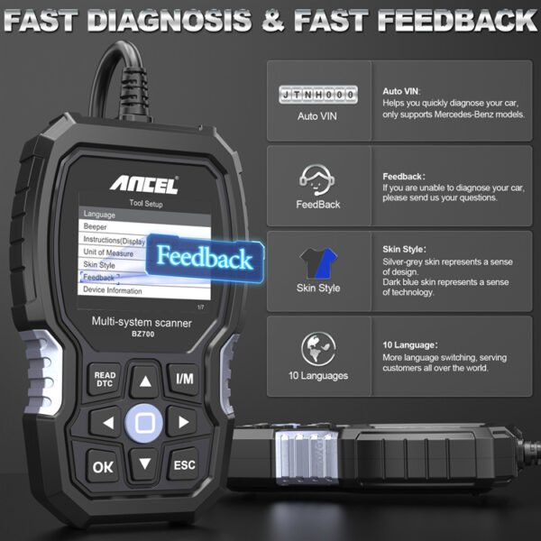 ANCEL BZ700 All System OBD2 Automotive Scanner Sprinter Smart Car Diagnostic Tool for Mercedes Benz - Image 4