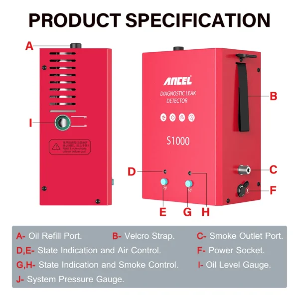 ANCEL S1000 Smoke Generator For Car Pipeline Smoke Leak Detector Tool Automotive Exhaust Gas Analyzer Diagnostic 12V Auto Repair - Image 3