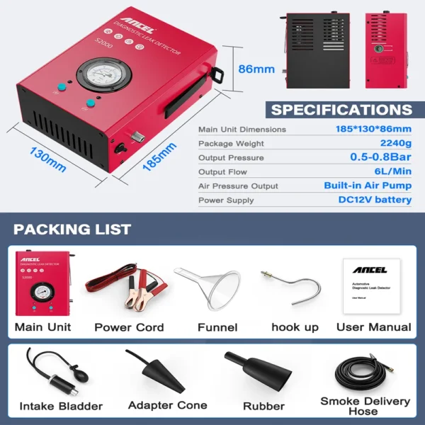 ANCEL S3000 Car Smoke Detector Car Accessori Smoke Generator Smoking Leak Detector Exhaust Systems Smoke Pipe Mechanical Workshop - Image 5