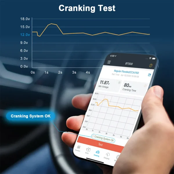 Ancel BT500 12V Car Battery Tester Cranking Charging System Test CCA EN JIS MCA Standards Automotive Batteries Analyzer Tool - Image 3