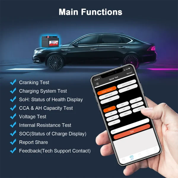 Ancel BT500 12V Car Battery Tester Cranking Charging System Test CCA EN JIS MCA Standards Automotive Batteries Analyzer Tool - Image 6