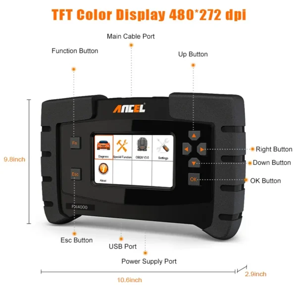 Ancel FX4000 OBD2 Automotive Scanner Full System Car Diagnostic Tool ABS SRS Oil Reset Code Reader - Image 2