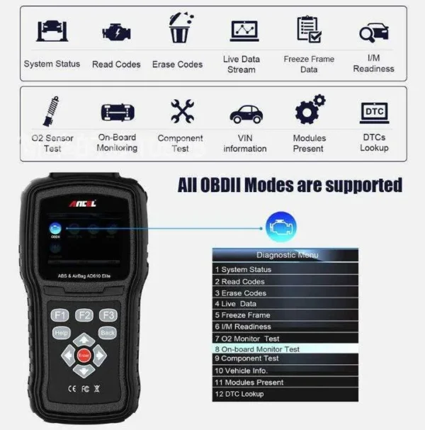 Ancel AD610 Plus OBD2 Car Automotive Scanner Engine ABS SRS Airbag SAS Reset Three System Car Diagnostic Tools - Image 5