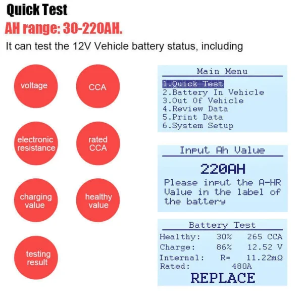 Ancel BA101 12v car battery analyzer battery tester CCA (100 ~ 2000) - Image 3