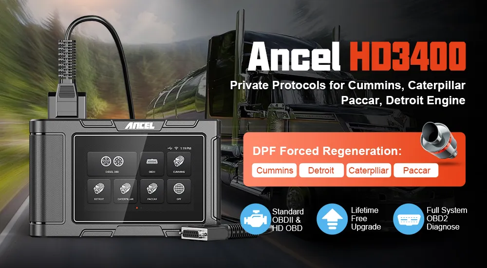 Ancel HD3400 OBD2 Scanner Full System Diagnostic Tool DPF Regeneration