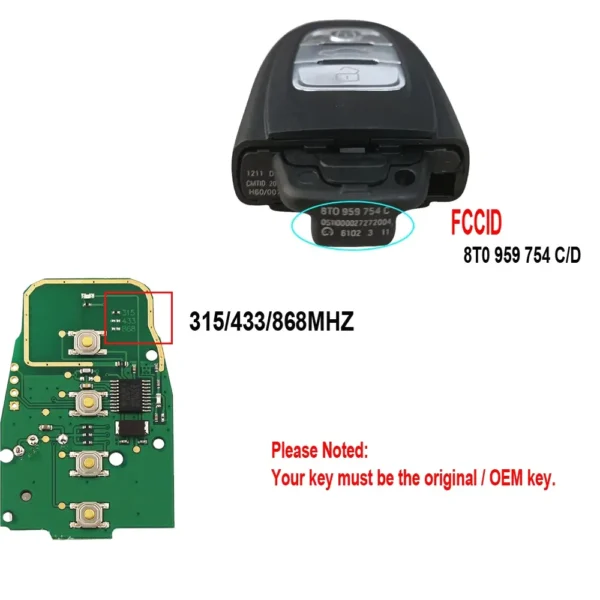 3 Buttons Luxury Modified Smart Remote Key Fob for Lamborghini Style for Audi 8T0959754C 8T0959754D 315MHz/433MHz/868mzh 4A Chip - Image 7