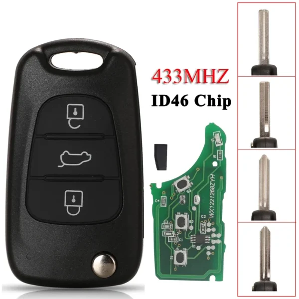 3 Buttons Flip Remote Car Key 433Mhz ID46 Chip For Hyundai I20 I30 IX35 Avante Fit Kia K2 K5 Sportage Auto Key Fob