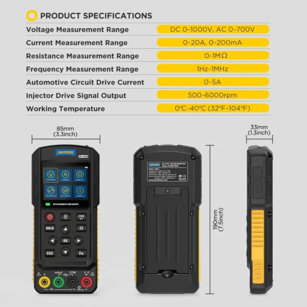 AUTOOL DM303 Auto Diagnostic Digital Multimeter Oscilloscope Ammeter Analog Signal Test Ohmmeter Car Circuit Tester with K/CAN - Image 3