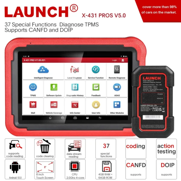 2024 LAUNCH X431 PROS V5.0 Auto Diagnostic Tool Full System Scanner with Launch X431 GIII X-PROG 3 Advanced Immobilizer - Image 4