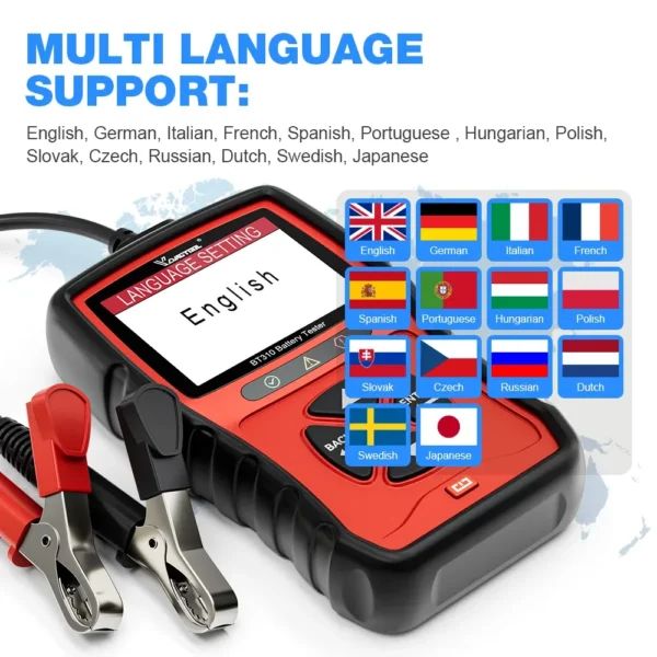 12V/24V Vdiagtool BT310 Car Battery Tester Cranking&Charging Test Automotive Battery Analyzer 14 Languages Lifetime Free Update - Image 4