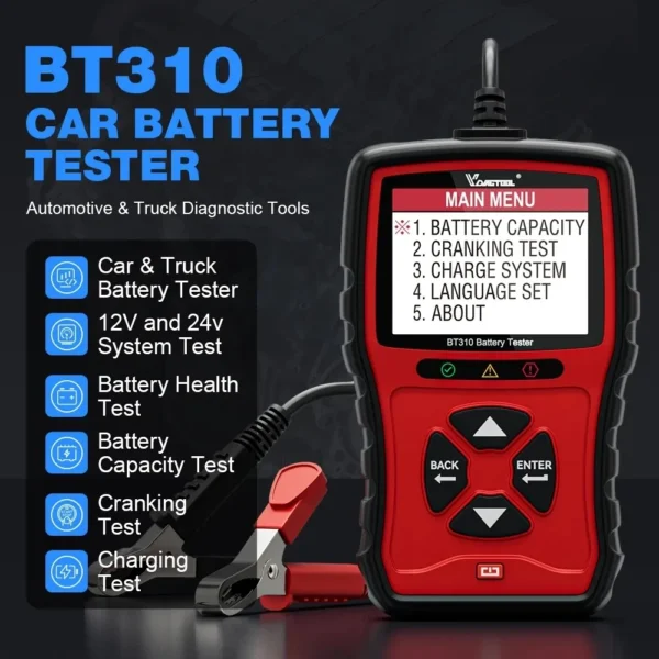 12V/24V Vdiagtool BT310 Car Battery Tester Cranking&Charging Test Automotive Battery Analyzer 14 Languages Lifetime Free Update - Image 5