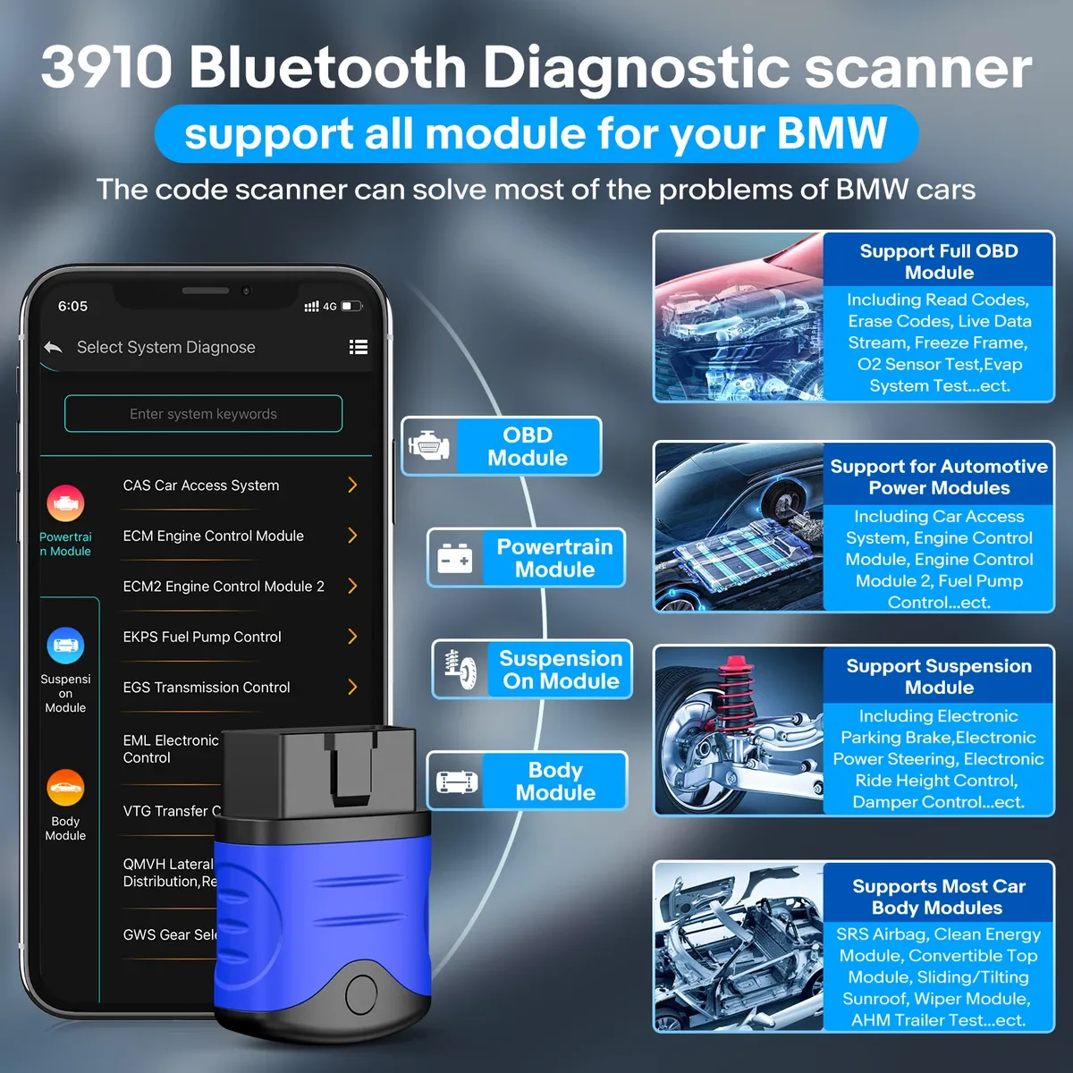 AUTOPHIX 3910 Bluetooth OBD2 Scanner For BMW/MINI/Rolls Royce Car Diagnostic Scan Tool EPB CBS ETC Battery Check Free Update - Image 5
