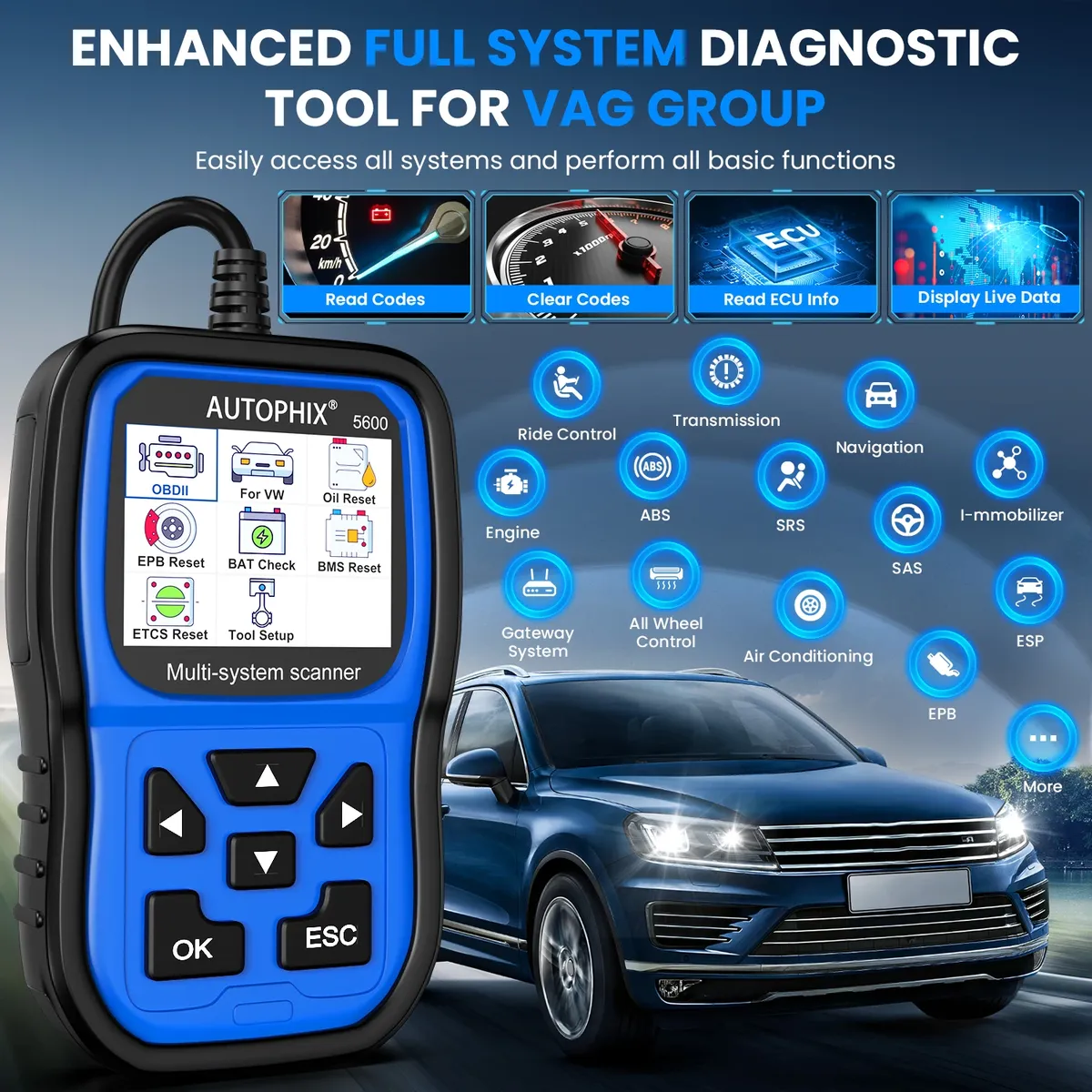 Autophix 5600 Professional OBD2 Full System Automotive Scanner Code Reader Airbag ABS EPB Oil Reset Car Diagnostic Tool For VW - Image 5
