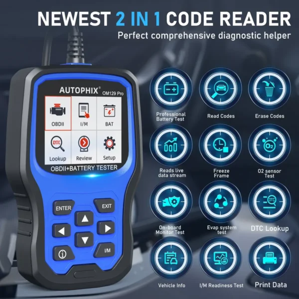 AUTOPHIX OM129 Pro 2 IN 1 OBD2 Automotive Scanner Code Reader 6/12V Car Battery Tester Car Diagnostic Tools Battery Load Tester - Image 4