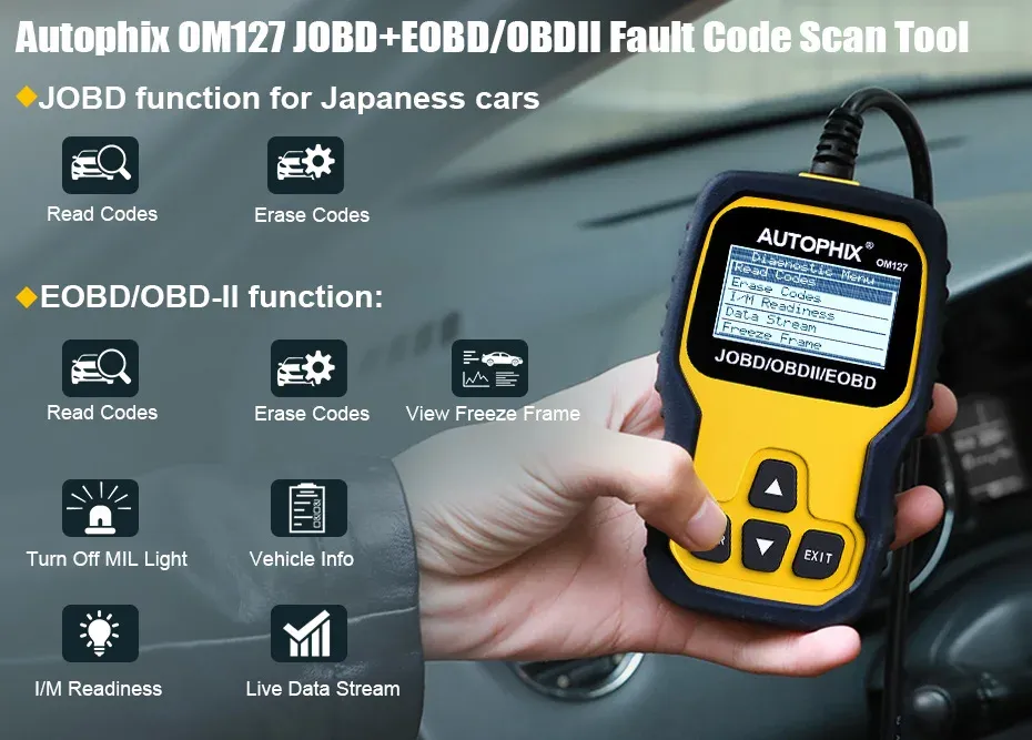 Autophix OM127 OBD2 Car Diagnostic Scanner Code Reader JOBD EOBD OBD2 Auto Scanner With Russian Fast Detect Japanese Vehicles - Image 4