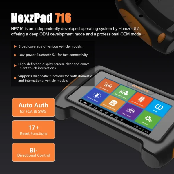 Humzor NP716 Automotive Scanner Full System Diagnostic Tool DPF TPMS Injector Oil Reset Auto OBD2 Scanner+Lifetime Free Update - Image 3