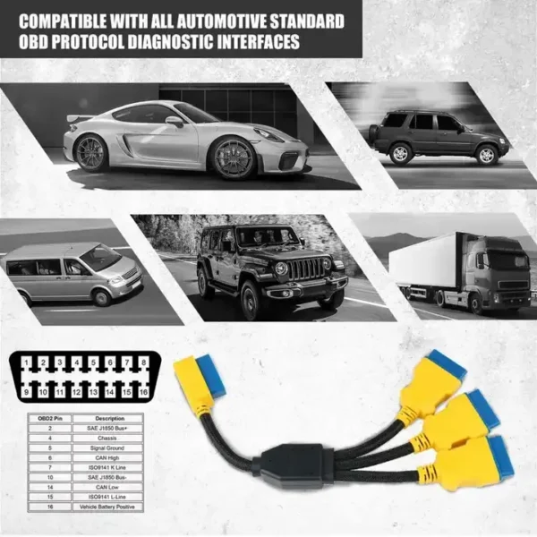 AUTOOL 35CM OBD2 Splitter Cable 1 to 3 Converter Adapter 16pin OBDII Male to Female Extension Cord Connection - Image 6