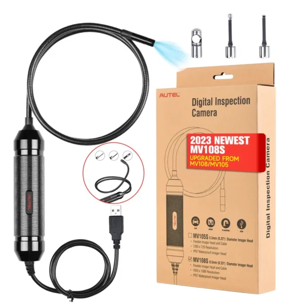 Autel MaxiVideo MV108S HD Digital 8.5mm Inspection Camera For MK808BTPRO MP808BT PRO MaxiSys Tablet And PC Support Video Inspect