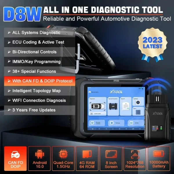 2024 XTOOL D8W WIFI OBD2 Scanner Car Diagnostic Tool With ECU Coding Active Test Key Programming 38 Resets CAN FD DOIP Topology - Image 6