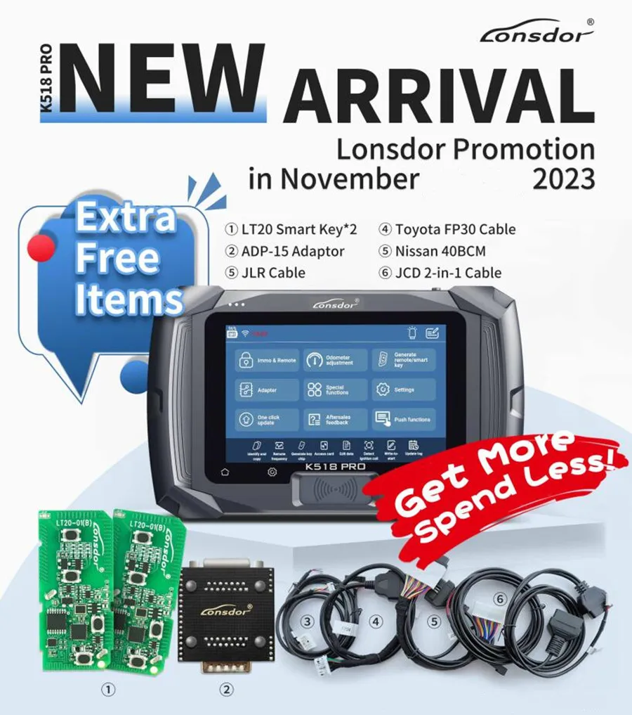 2024 Lonsdor K518 PRO Full Version All In One Key Programmer with 2pcs LT20, Toyota FP30 Cable, Nissan 40 BCM Cable, JCD, JLR and ADP Adapter - Image 8