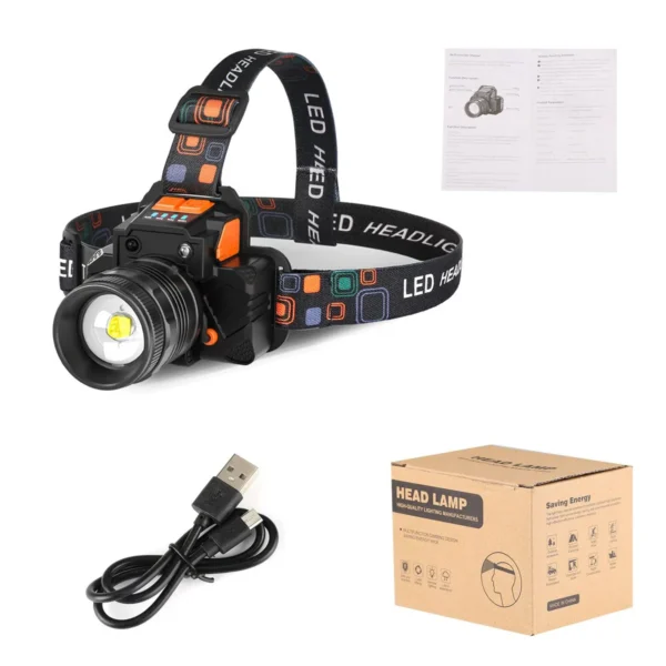 LED Headlamp Big Capacity Strong Light Rechargeable Waterproof Outdoor Night Fishing Long Range Flashlight Miner Lamp Camping Light Sensor Switch Mode - Image 6