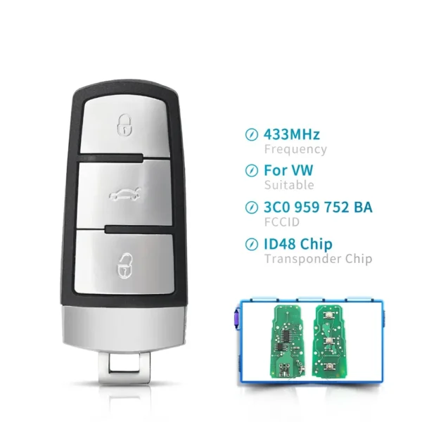 3 Buttons Flip Smart Car Remote Key Fob with ID48 Chip 3C0959752BA 433MHZ ID48 For VW Passat B6 3C B7 Magotan CC
