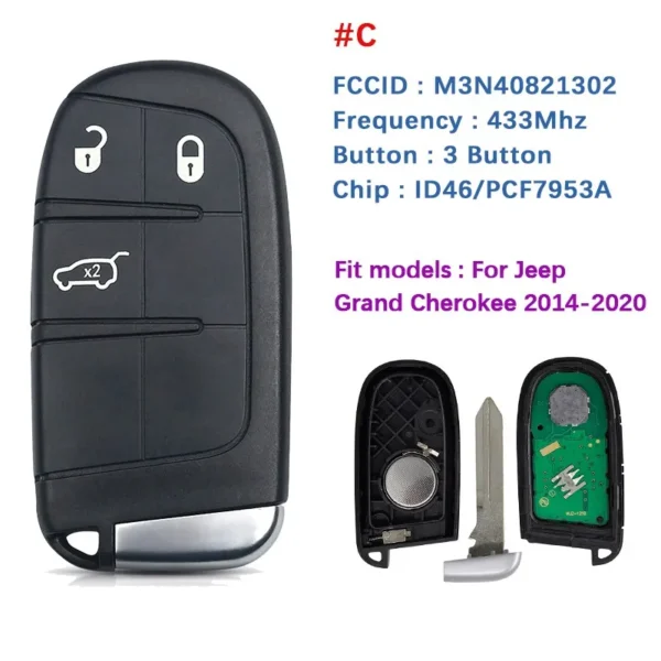 CN086042 Smart Keyless Key Fob For Jeep Grand Cherokee 2013-2020 Remote Replacement Fob 433MHz ID46 PCF7945 Chip M3N40821302 - Image 2