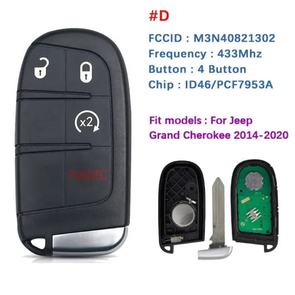 CN086042 Smart Keyless Key Fob For Jeep Grand Cherokee 2013-2020 Remote Replacement Fob 433MHz ID46 PCF7945 Chip M3N40821302 - Image 3
