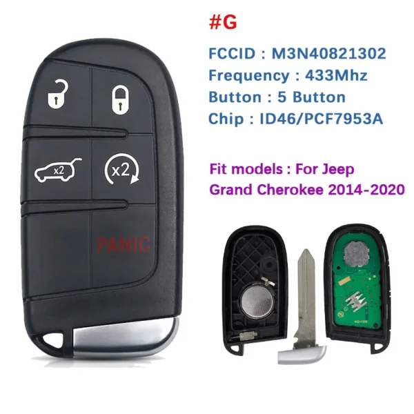 CN086042 Smart Keyless Key Fob For Jeep Grand Cherokee 2013-2020 Remote Replacement Fob 433MHz ID46 PCF7945 Chip M3N40821302 - Image 5