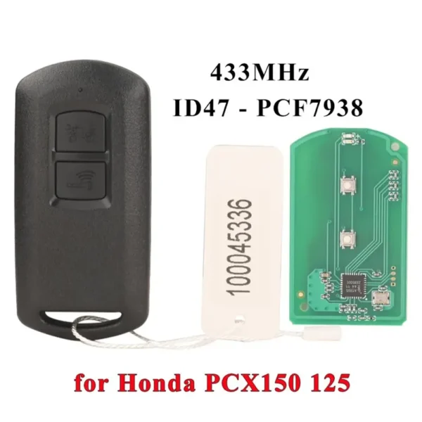 433Mhz ID47 Motorcycle Remote Key for Honda PCX150 125 2016- Motorbike 2BTN Smart Keyless Entry Card Aftermarket Fob
