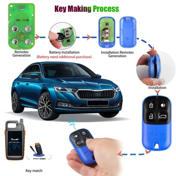 XHORSE XKXH01EN Universal Remote Key 4 Buttons for VVDI Key Tool English Version 5pcs/lot - Image 7