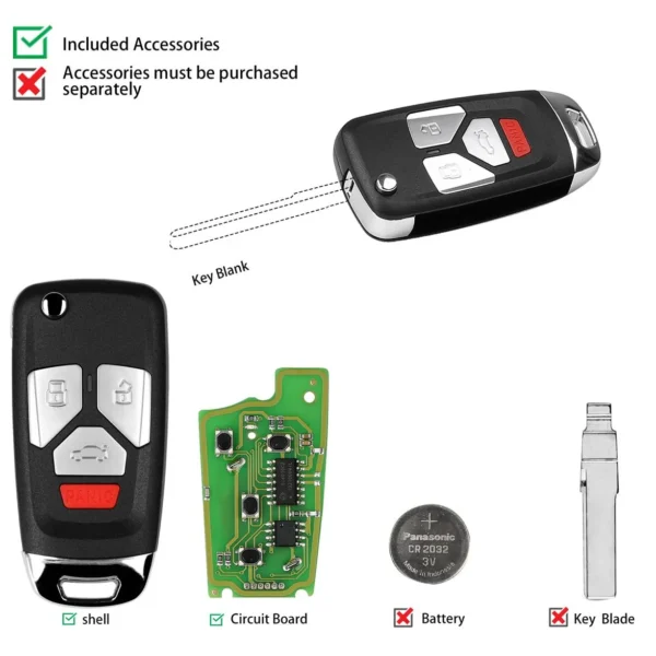 Xhorse XKAU02EN Wire Remote Filp Key for Audi Type 3+Panic 5pcs/lot - Image 4