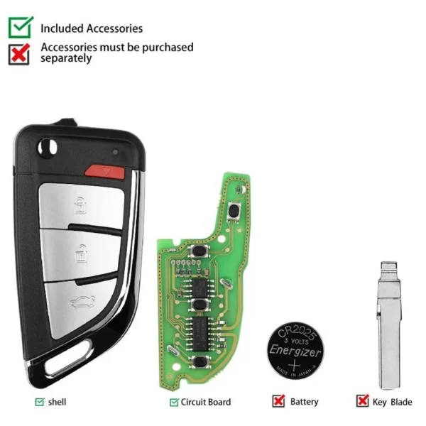 Xhorse XKKF20EN Wire Remote Key Memoeial Knife Style 3 Buttons 5pcs/lot - Image 3