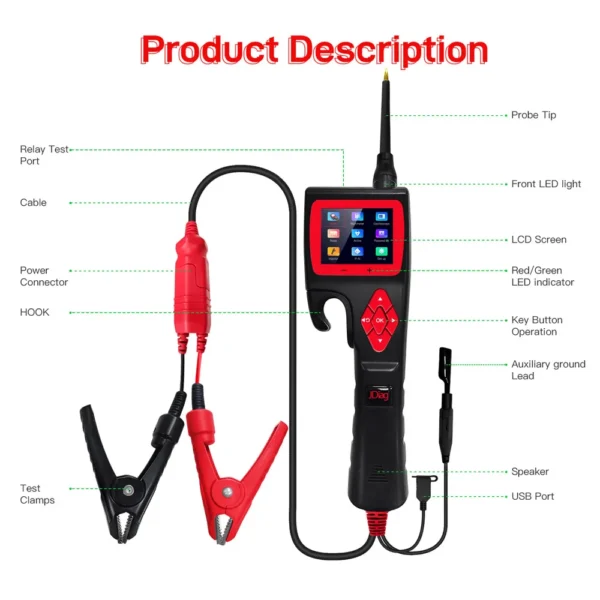 JDiag P200 Automotive Powerfull Probe Smart Electrical Circuit System Tester For Car Truck Motorcycle Boat - Image 2
