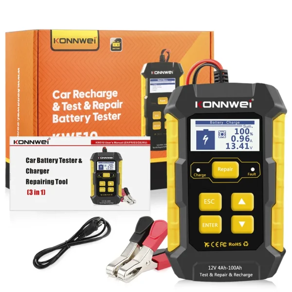 KONNWEI KW510 12V 5A Full Automatic Car Battery Tester Pulse Repair Chargers Wet Dry Lead Acid Car Battery Repair Tool Agm Gel